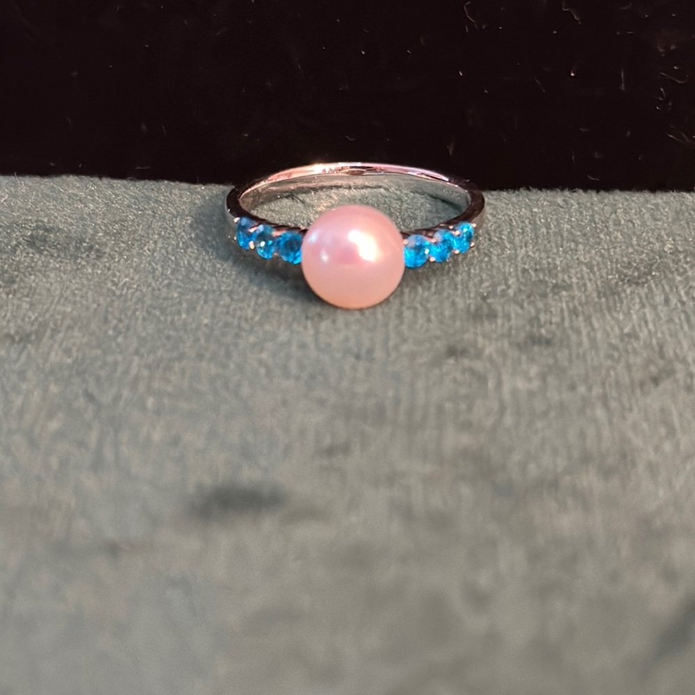 925 ring with pearl and blue stones size 10.5 or 11